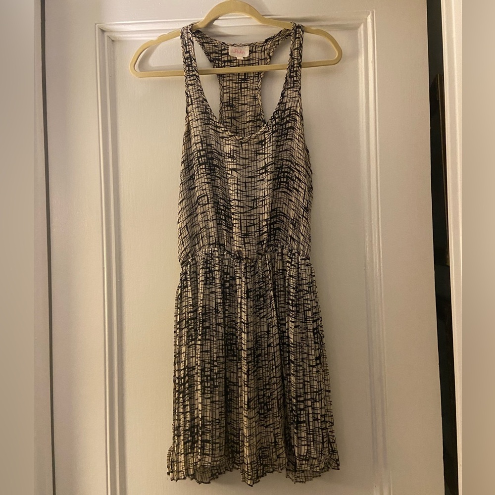 Parker Tan & Black Pleated Mini Dress